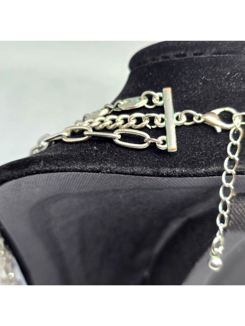 Multi Strand Silver Tone Layered Chain Necklace Paperclip Curb Link Adjustable - Picture 6 of 7